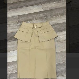 NY&C Natural Khaki Belted Cotton Blend Pencil Skirt